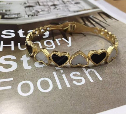 Dazelio Gold-Plated Black & White Heart Bracelet for Women