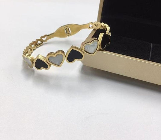 Dazelio Gold-Plated Black & White Heart Bracelet for Women