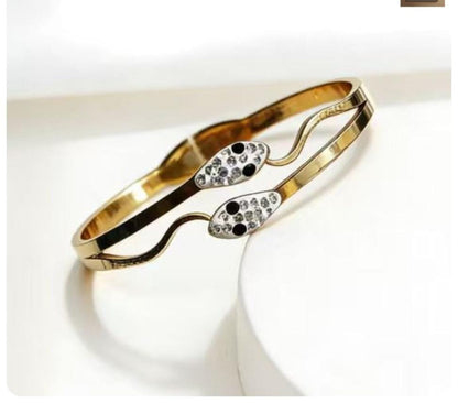 Dazelio Gold-Plated Dual Stone Open Cuff Bracelet for Women