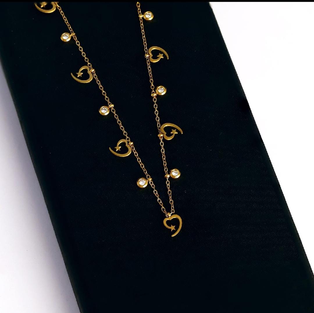 Dazelio Gold-Toned Double Layer Heart & Crystal Charm Necklace