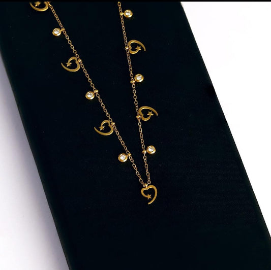 Dazelio Gold-Toned Double Layer Heart & Crystal Charm Necklace