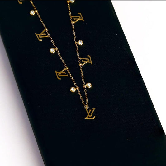 Dazelio Gold-Plated Heart & Star Double Layer Pendant Necklace