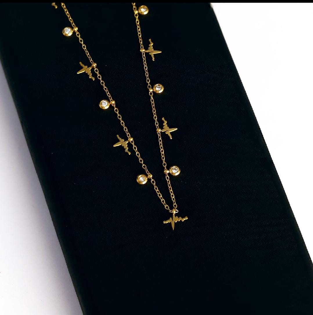Dazelio Gold-Plated Double Layer Heartbeat Charm Necklace