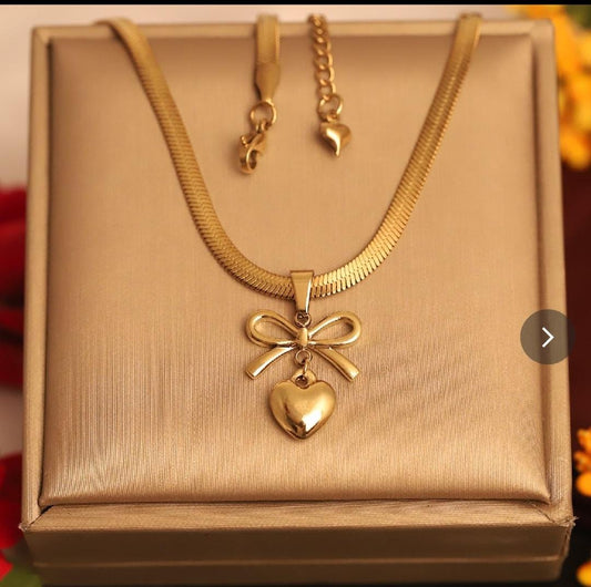 Dazelio Golden Bow Heart Pendant Necklace