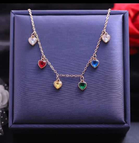 Dazelio Gold-Toned Multicolor Heart Charm Necklace for Women