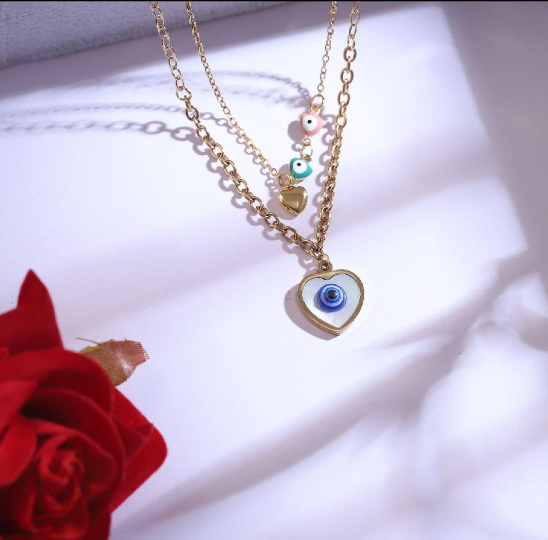 Dazelio Gold-Plated Layered Heart Evil Eye Necklace for Women