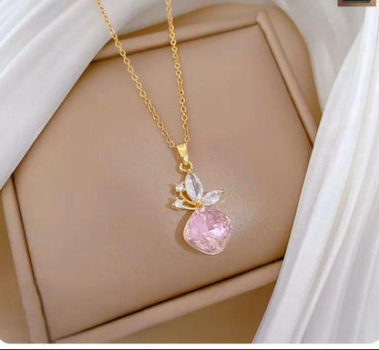 Dazelio Gold Plated Pink Crystal Drop Pendant Necklace for Women