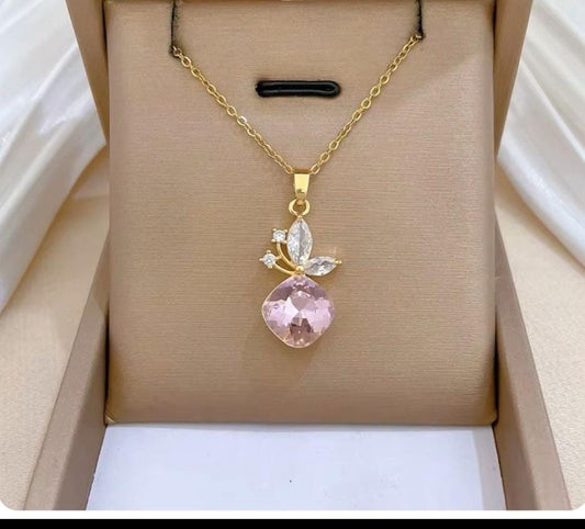 Dazelio Gold Plated Pink Crystal Drop Pendant Necklace for Women