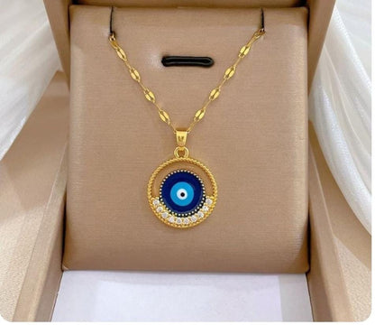 Dazelio Gold Plated Evil Eye Pendant Necklace for Women