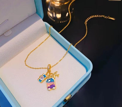 Dazelio Gold Plated Travel Charm Pendant Necklace for Women |
