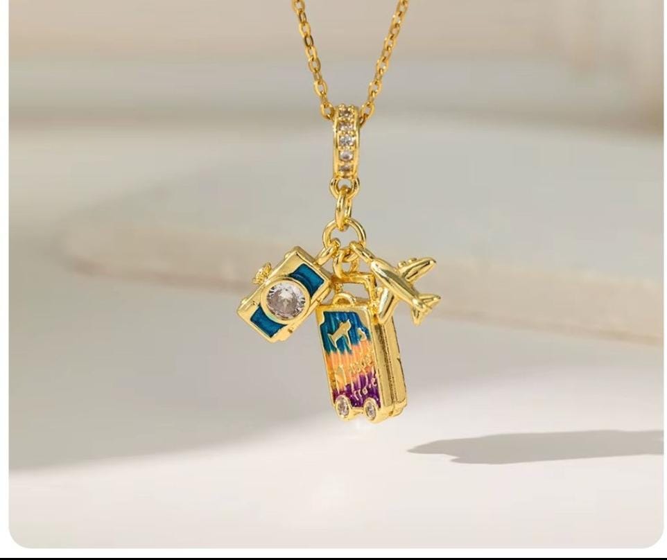 Dazelio Gold Plated Travel Charm Pendant Necklace for Women |