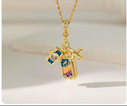 Dazelio Gold Plated Travel Charm Pendant Necklace for Women |