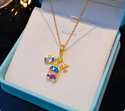 Dazelio Gold Plated Travel Charm Pendant Necklace for Women |