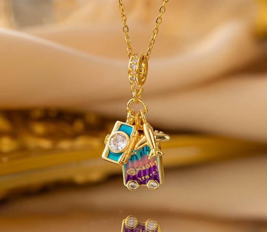 Dazelio Gold Plated Travel Charm Pendant Necklace for Women |