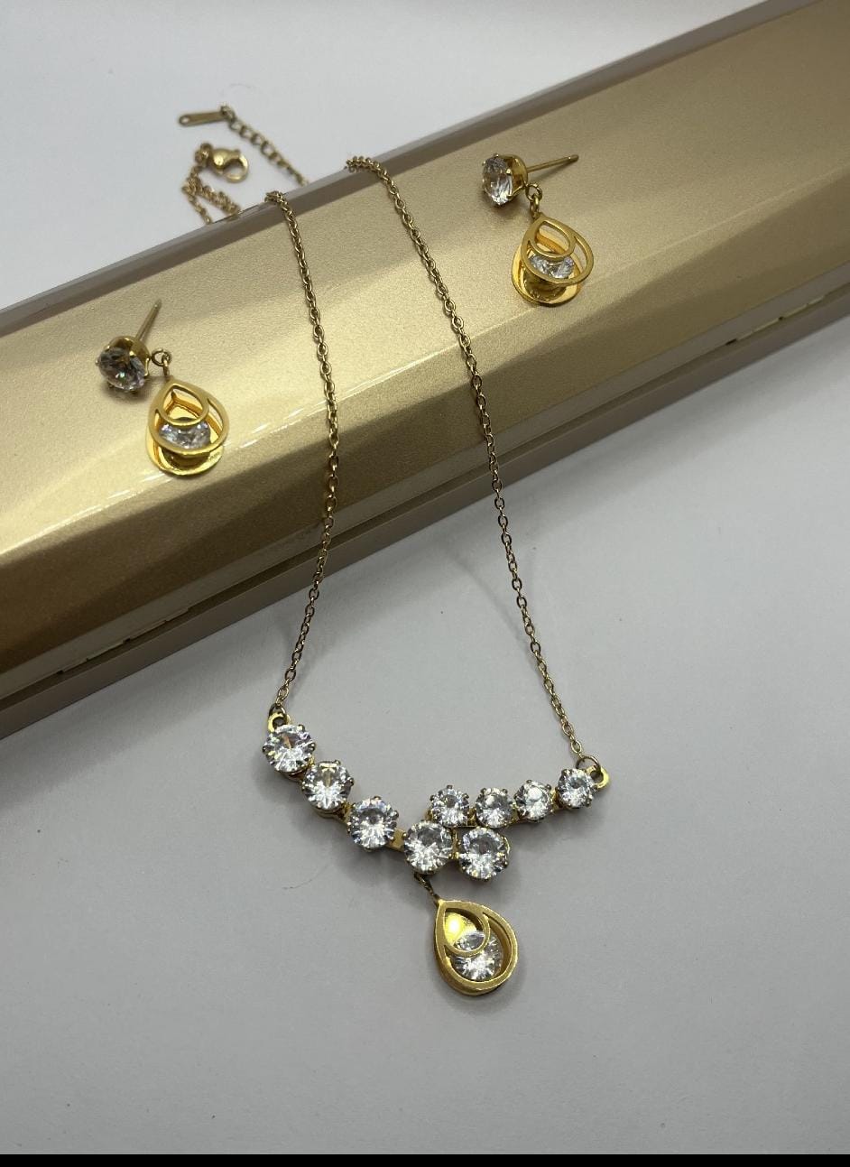Dazelio Gold Plated Crystal Necklace & Earrings Set for Women