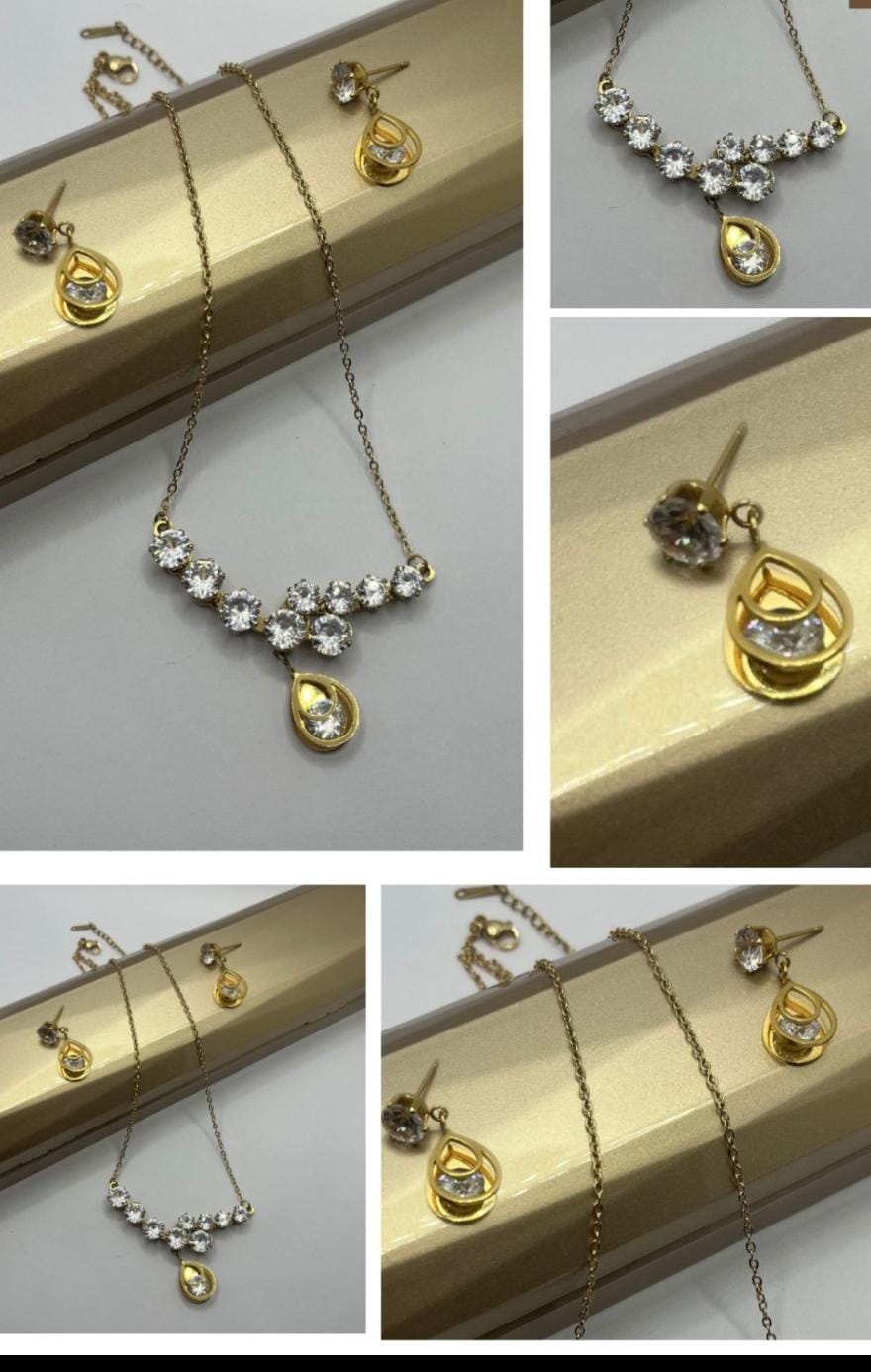 Dazelio Gold Plated Crystal Necklace & Earrings Set for Women