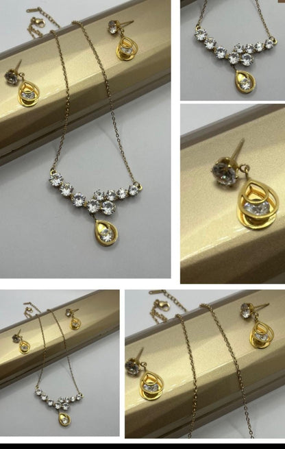 Dazelio Gold Plated Crystal Necklace & Earrings Set for Women