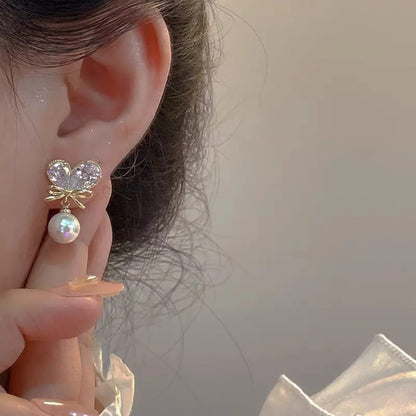 Dazelio Butterfly Crystal Pearl Drop Earrings