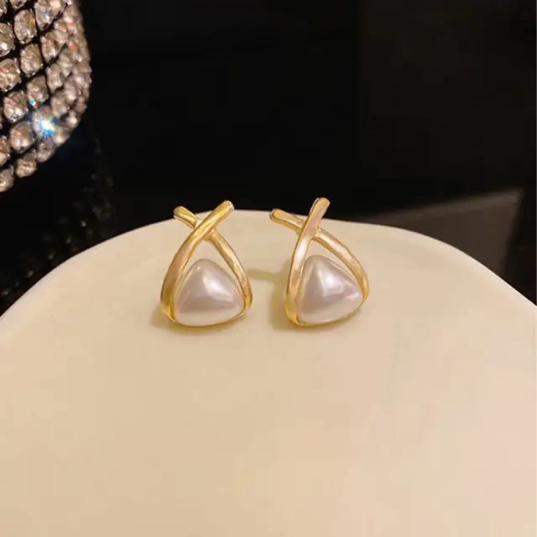 Dazelio Gold Plated Pearl Geometric Stud Earrings for Women