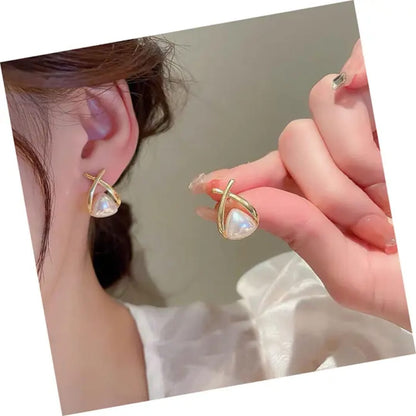 Dazelio Gold Plated Pearl Geometric Stud Earrings for Women