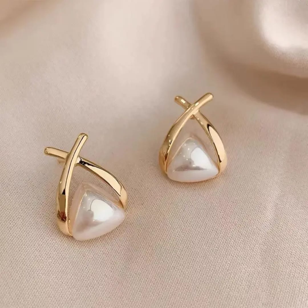 Dazelio Gold Plated Pearl Geometric Stud Earrings for Women