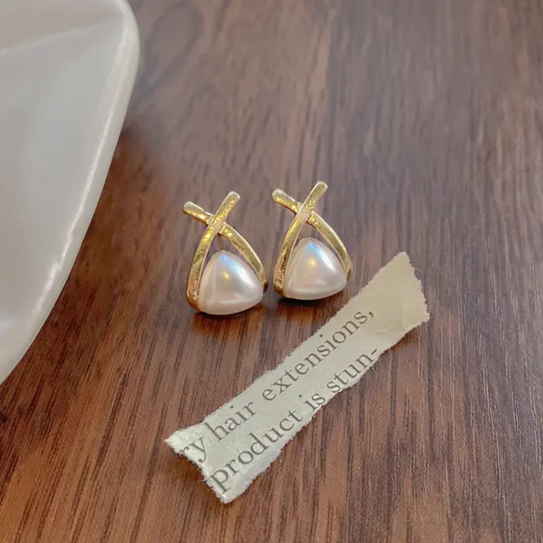 Dazelio Gold Plated Pearl Geometric Stud Earrings for Women