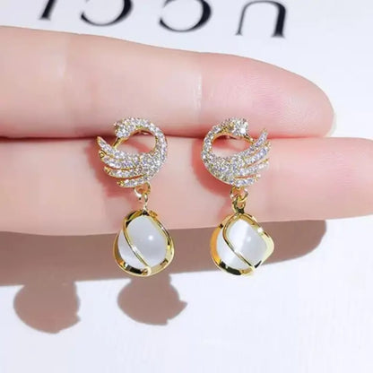 Dazelio Gold Plated Swan Crystal Drop Earrings for Women