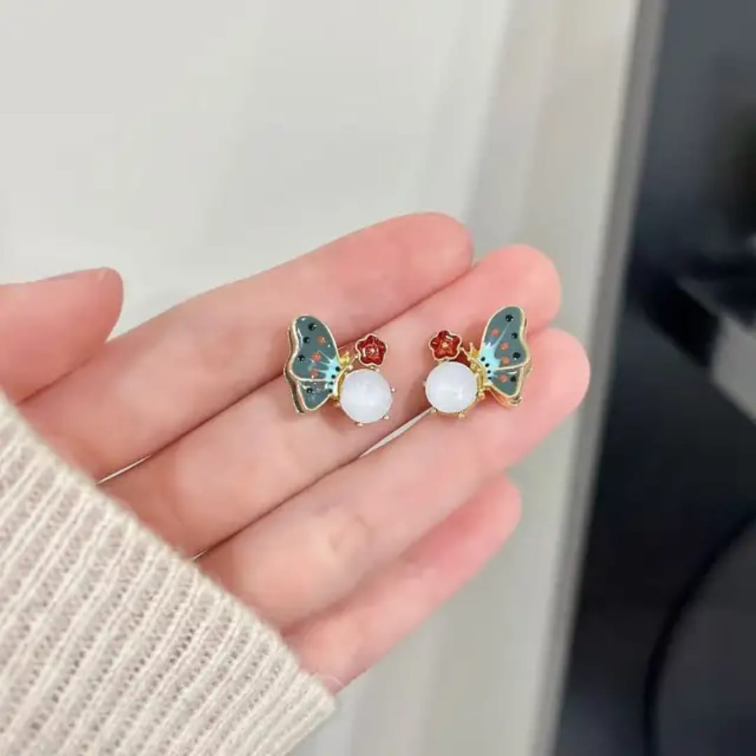 Dazelio Blue Butterfly Floral Stud Earrings for Women