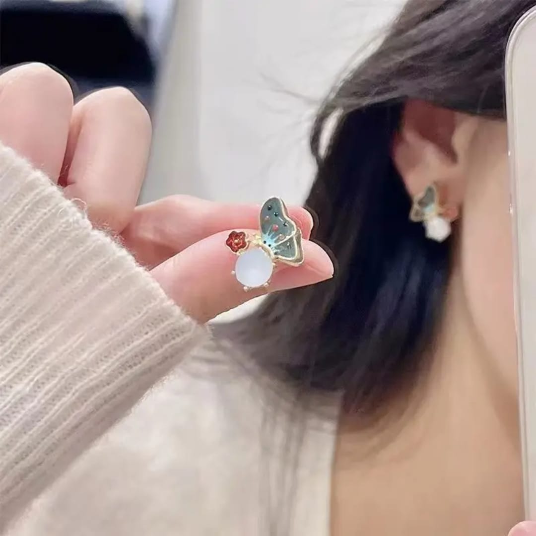 Dazelio Blue Butterfly Floral Stud Earrings for Women