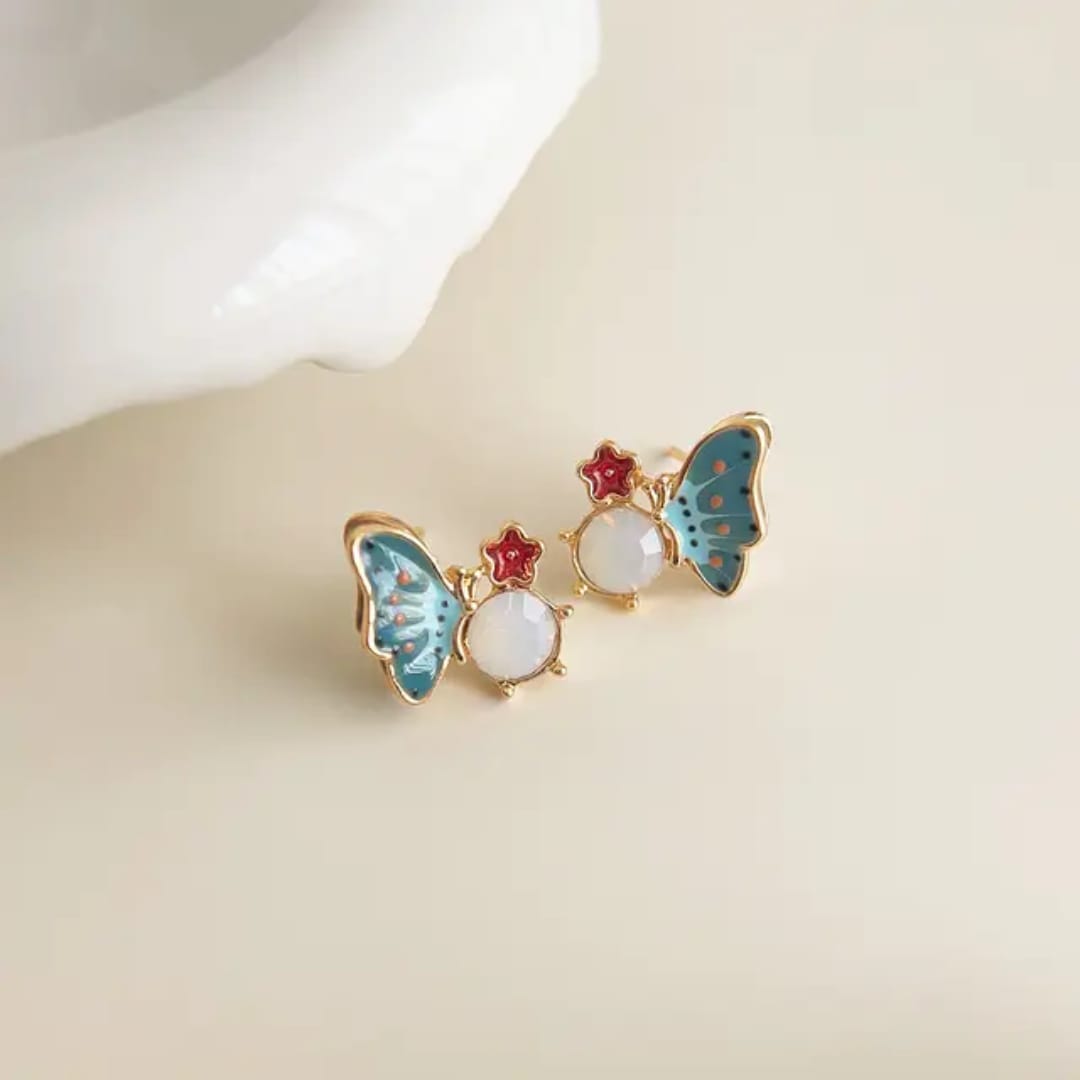 Dazelio Blue Butterfly Floral Stud Earrings for Women