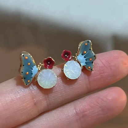 Dazelio Blue Butterfly Floral Stud Earrings for Women