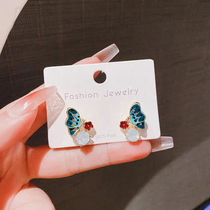 Dazelio Blue Butterfly Floral Stud Earrings for Women