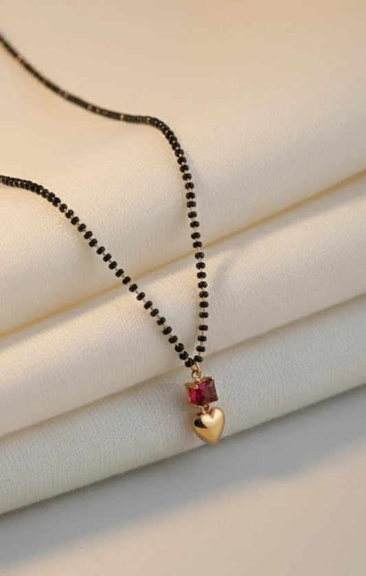 Elegant Mangalsutra Necklace with Red Stone & Heart Pendant
