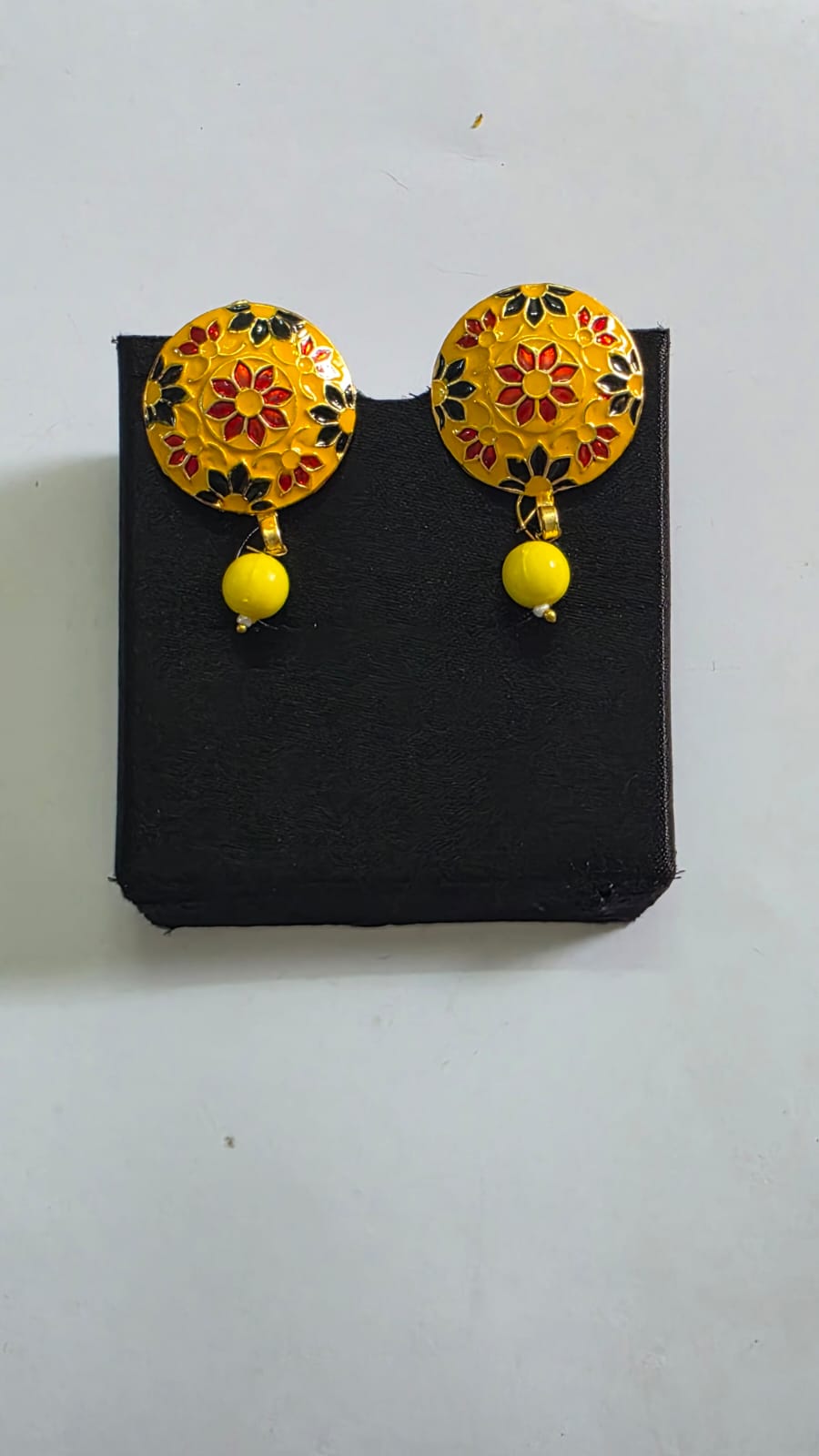 Dazelio Yellow Meenakari Floral Stud Earrings for Women
