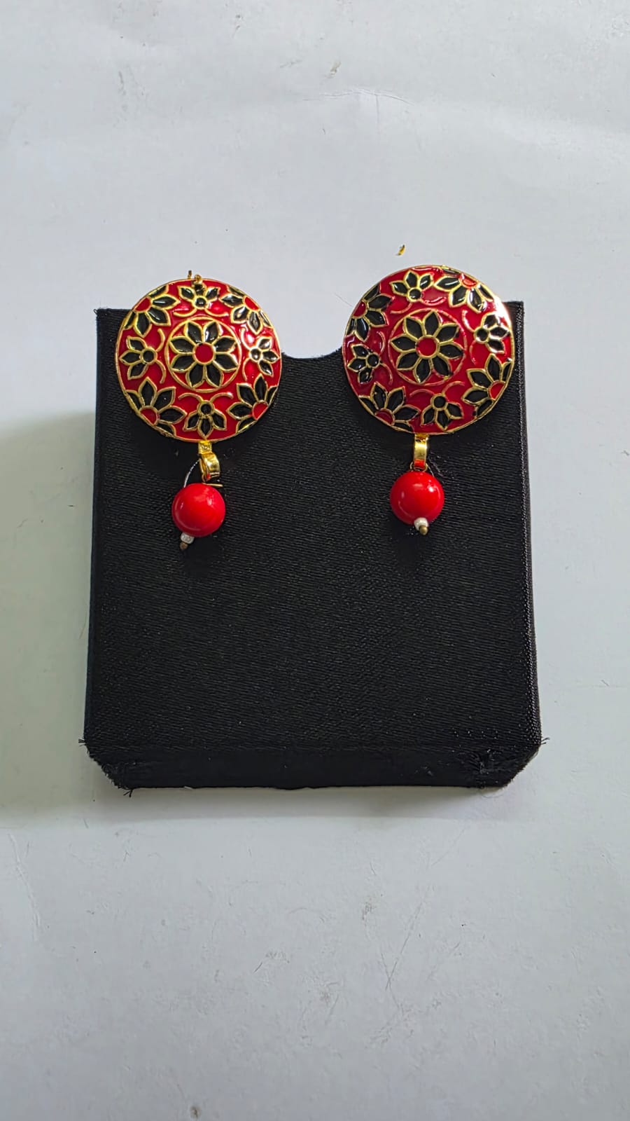 Dazelio Red Meenakari Floral Stud Earrings for Women