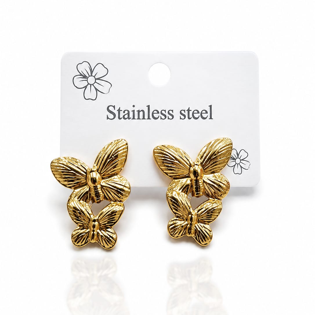 Dazelio Gold-Tone Double Butterfly Stud Earrings