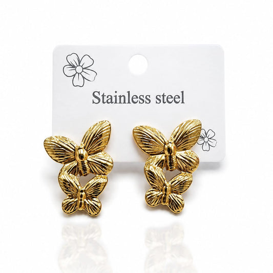 Dazelio Gold-Tone Double Butterfly Stud Earrings