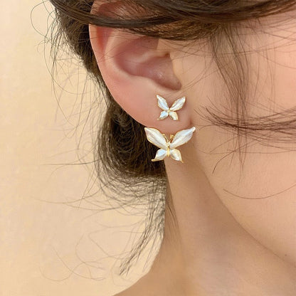 Dazelio Pearl Butterfly Gold-Tone Stud Earrings