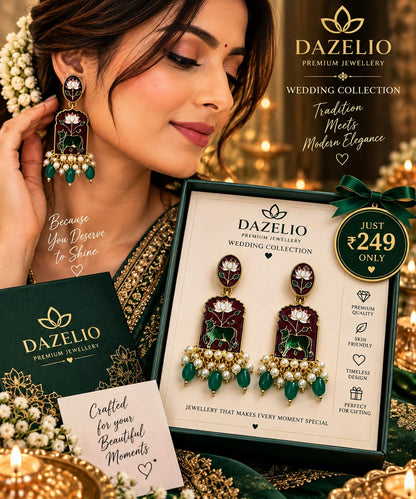 Amica Slexia Maroon & Green Lotus Elephant Statement Earrings for Women
