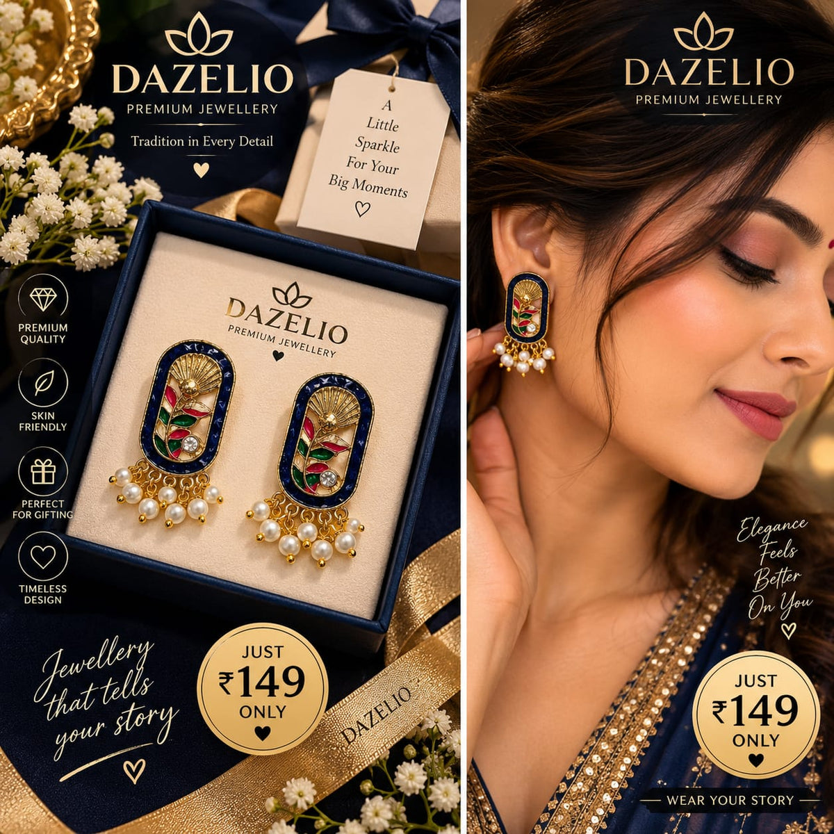 Amica Slexia Blue Multicolor Floral Statement Earrings for Women