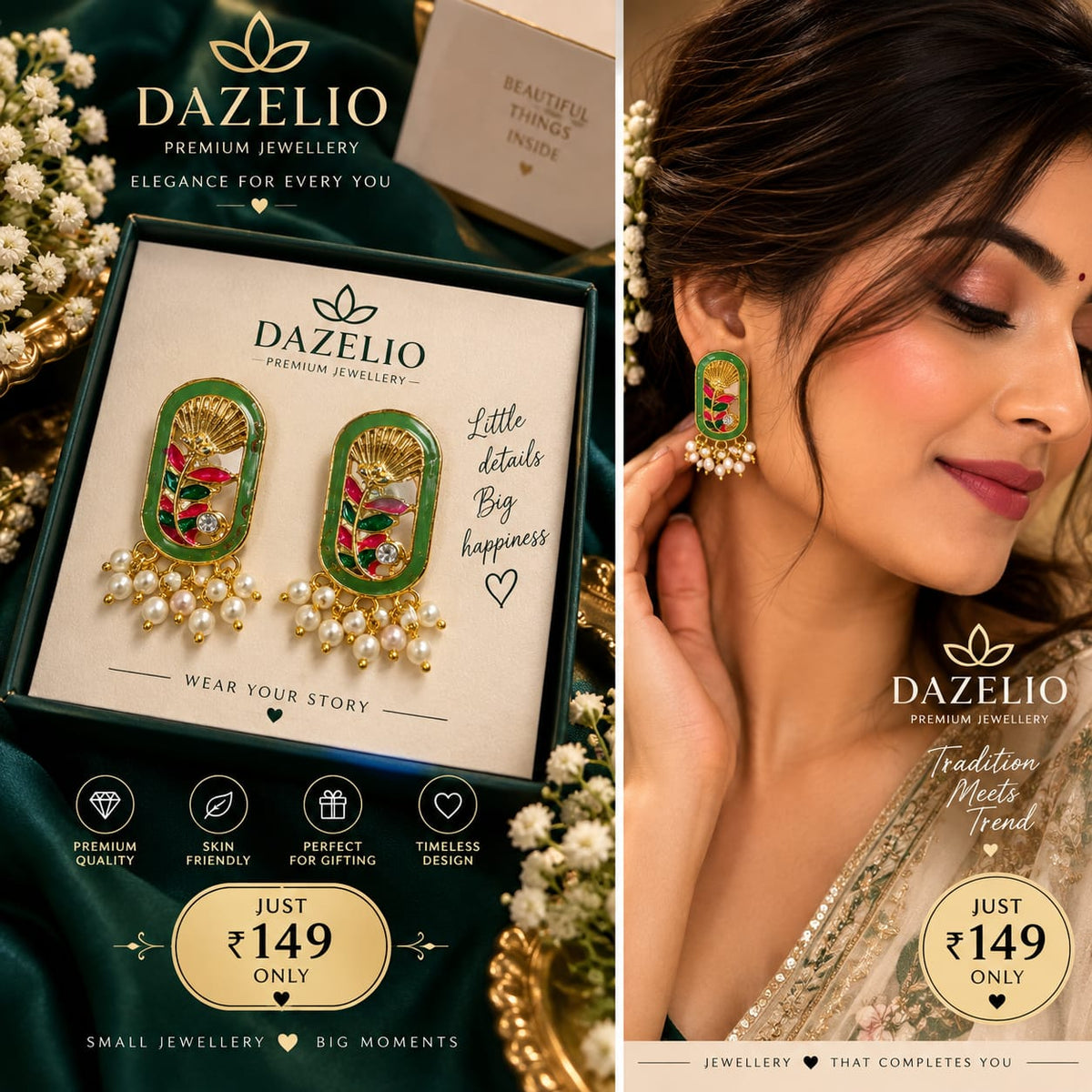 Amica Slexia Green & Pink Floral Statement Earrings for Women