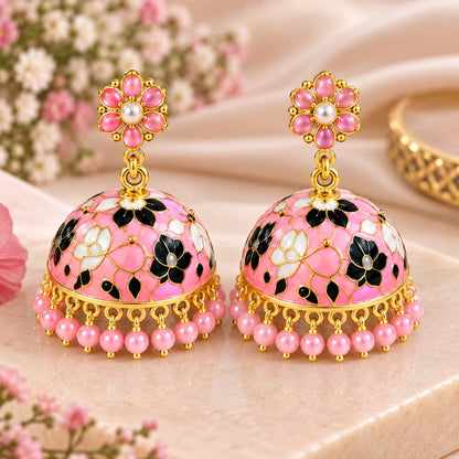 Amica Slexia Pink Floral Jhumka Earrings for Women