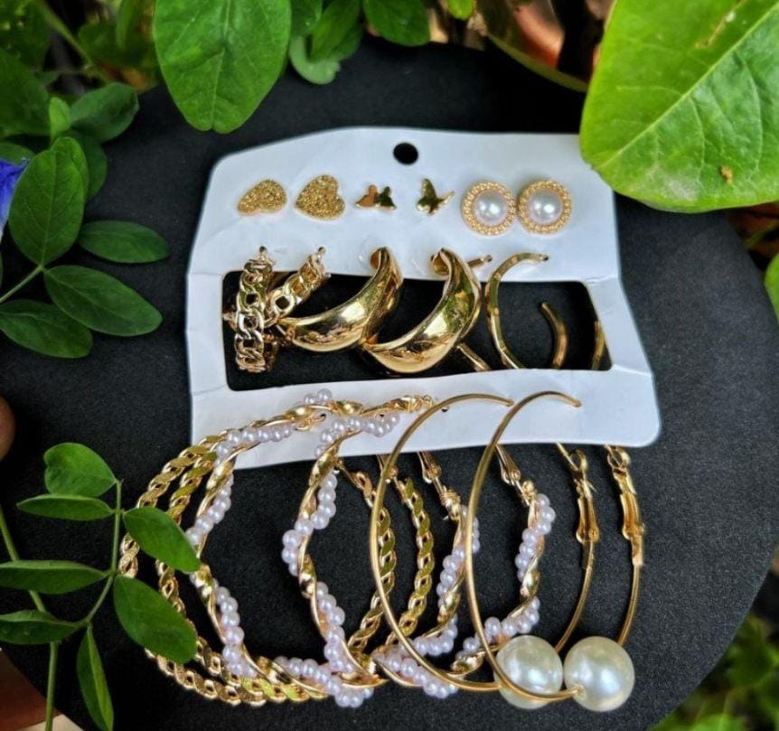 Gold & Pearl Hoop Earrings Combo Set for Women
