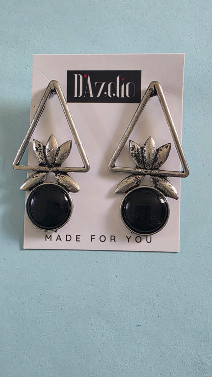 Dazelio Black Geometric Floral Drop Earrings for Women