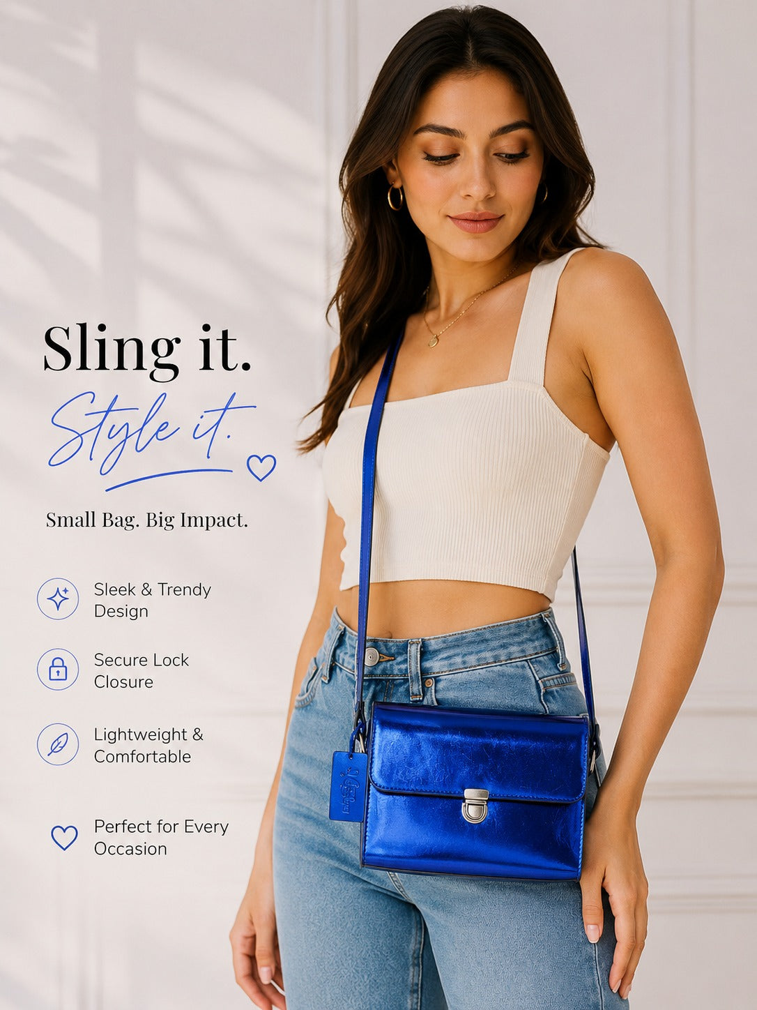 Women’s Metallic Blue Crossbody Sling Bag