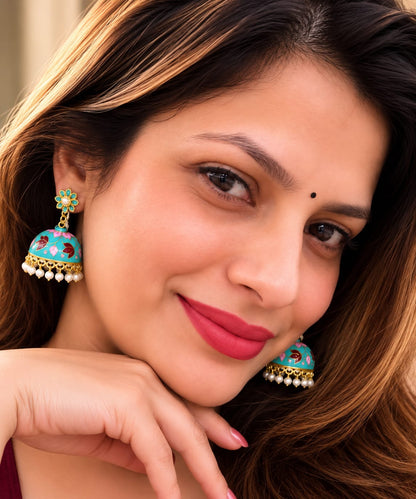 Turquoise Floral Jhumka Earrings for Women