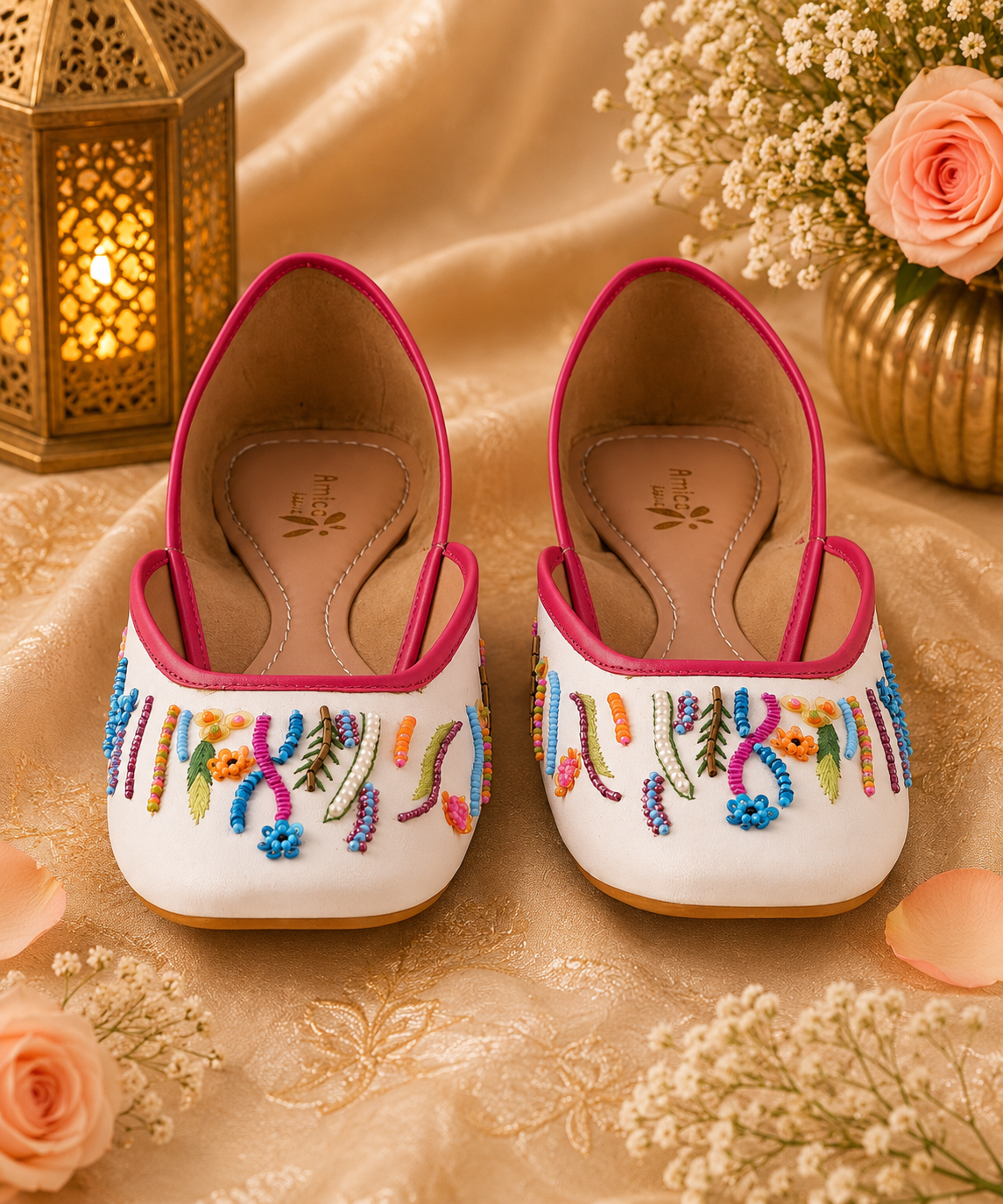 Women White Multicolor Embroidered Jutti