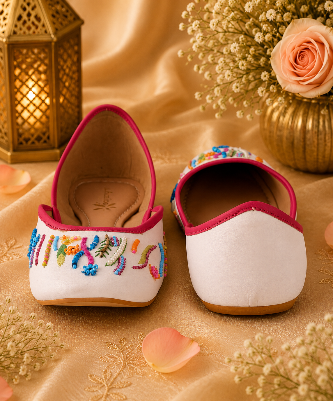 Women White Multicolor Embroidered Jutti