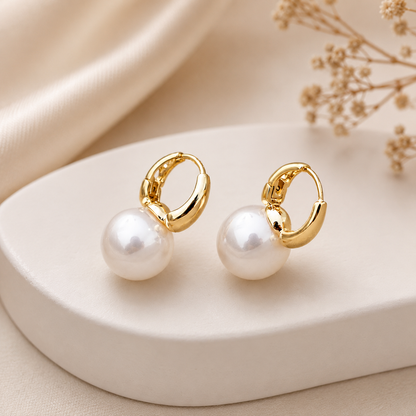 Dazelio Gold-Tone Pearl Hoop Earrings
