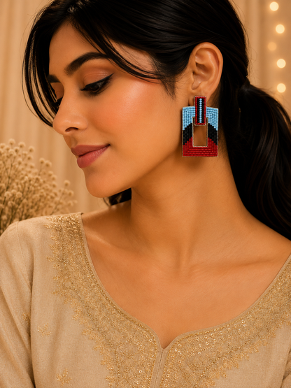 Amica Slexia Multicolor Geometric Beaded Statement Earrings